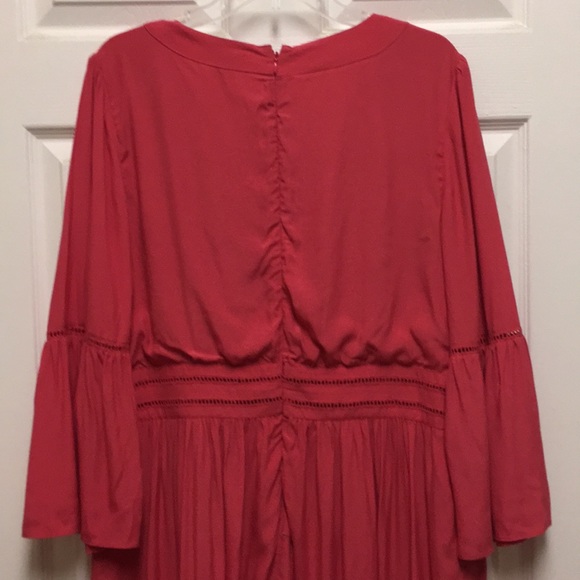 Cutout Flare Sleeve Dress 👗,Size-14,Red/Coral - Picture 3 of 8